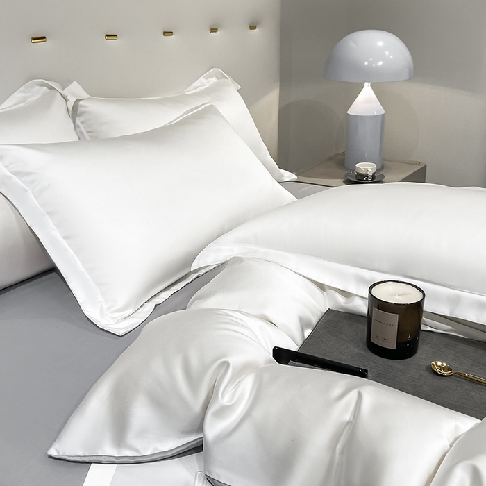 91家纺网 家纺一手货源 找家纺 涵宸 兰精天丝TM纯色四件套 古董白+大地灰