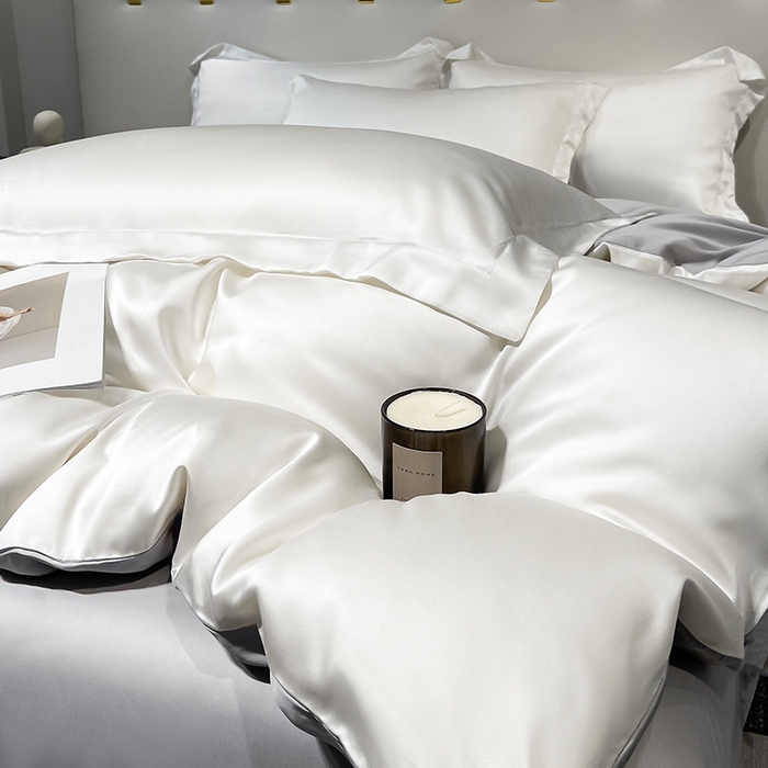 91家纺网 家纺一手货源 找家纺 涵宸 兰精天丝TM纯色四件套 古董白+大地灰