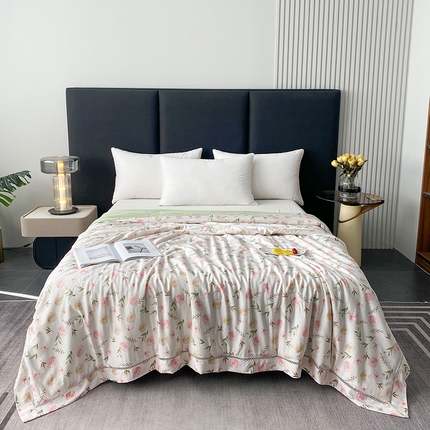 91家纺网 家纺一手货源 找家纺 （总）太阳羽 2025新款铂金莱赛尔天丝印花夏凉被 镂空花边空调被