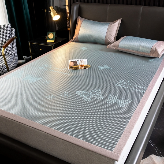 91家纺网 家纺一手货源 找家纺  伊被源  2023新款高密度纺织碳光冰藤席 蝴蝶-灰绿