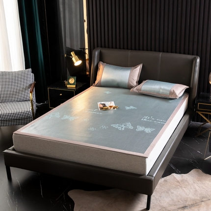  伊被源  2023新款高密度纺织碳光冰藤席 蝴蝶-灰绿