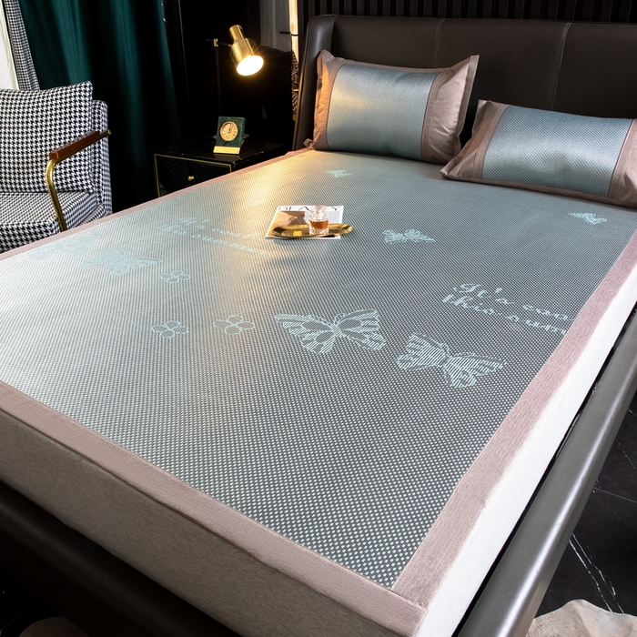 91家纺网 家纺一手货源 找家纺  伊被源  2023新款高密度纺织碳光冰藤席 蝴蝶-灰绿