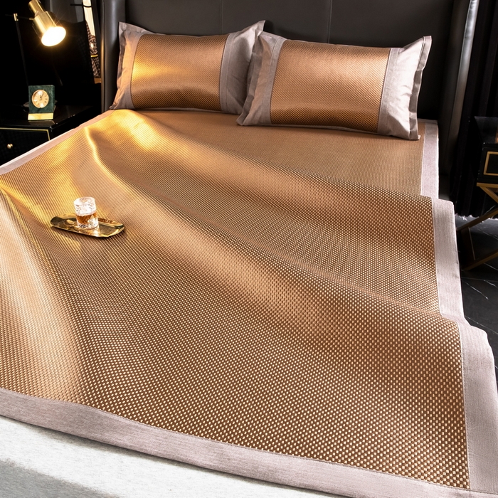 91家纺网 家纺一手货源 找家纺  伊被源  2023新款高密度纺织碳光冰藤席 冰川-咖