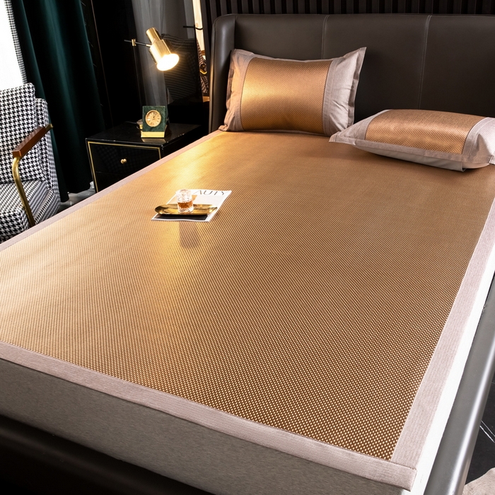 91家纺网 家纺一手货源 找家纺  伊被源  2023新款高密度纺织碳光冰藤席 冰川-咖