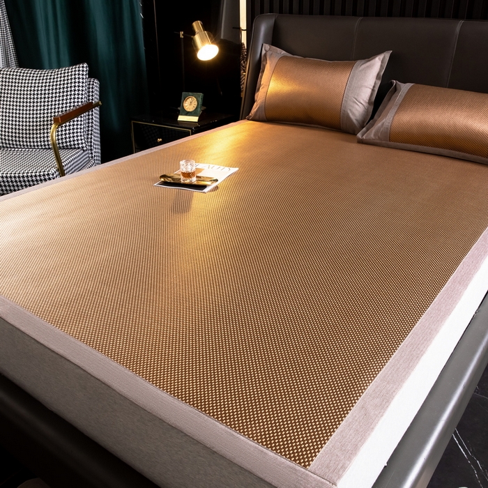 91家纺网 家纺一手货源 找家纺  伊被源  2023新款高密度纺织碳光冰藤席 冰川-咖