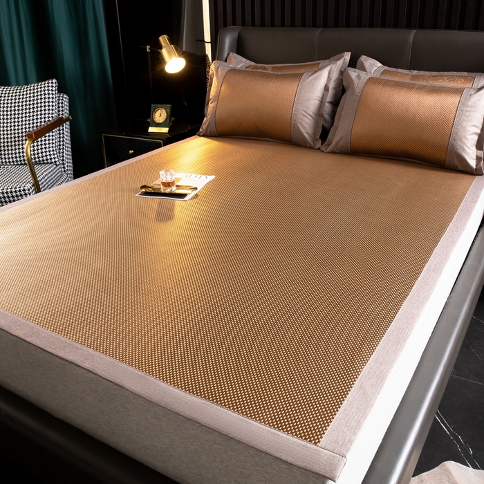 91家纺网 家纺一手货源 找家纺  伊被源  2023新款高密度纺织碳光冰藤席 冰川-咖