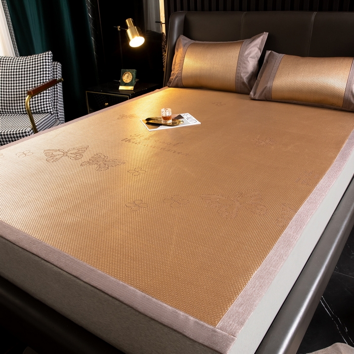 91家纺网 家纺一手货源 找家纺  伊被源  2023新款高密度纺织碳光冰藤席 蝴蝶-金
