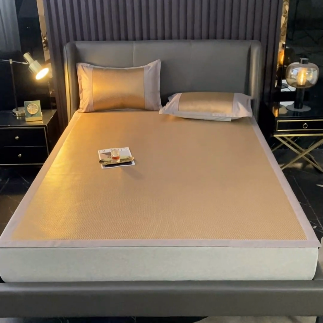 91家纺网 家纺一手货源 找家纺  伊被源  2023新款高密度纺织碳光冰藤席 冰川-咖