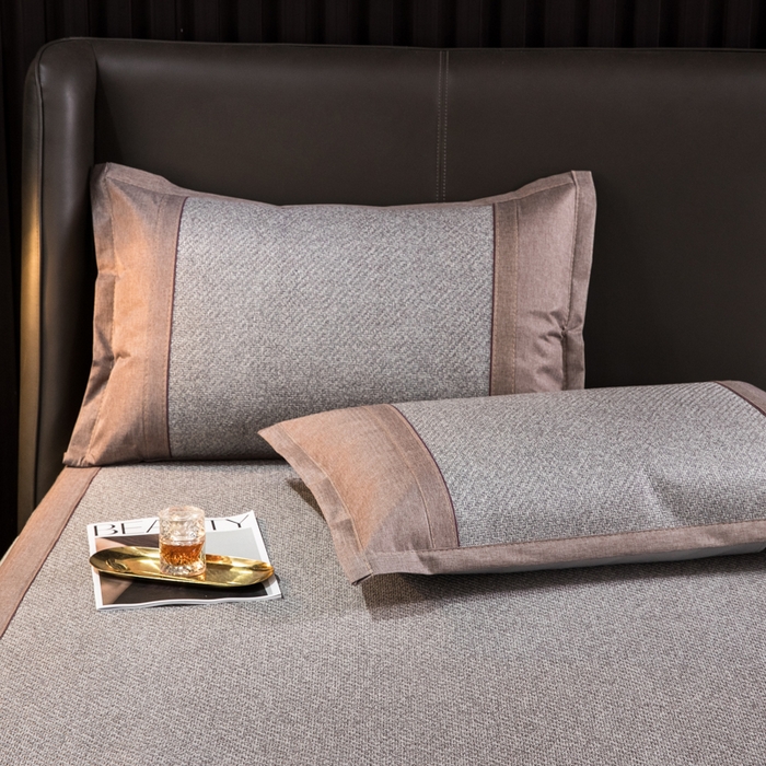 91家纺网 家纺一手货源 找家纺  伊被源  2023新款山茶刺绣艾草凉席系列 山茶刺绣艾草草木灰