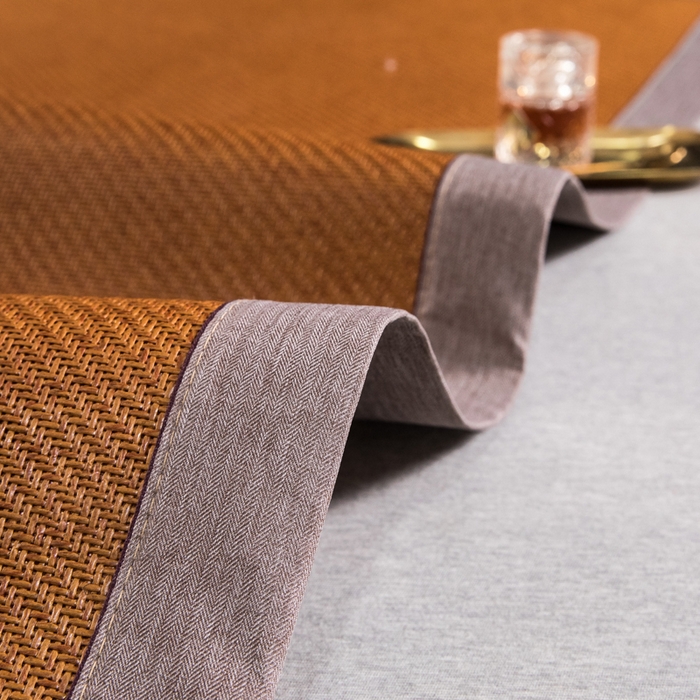 91家纺网 家纺一手货源 找家纺  伊被源  2023新款山茶刺绣艾草凉席系列 山茶刺绣艾草经典咖