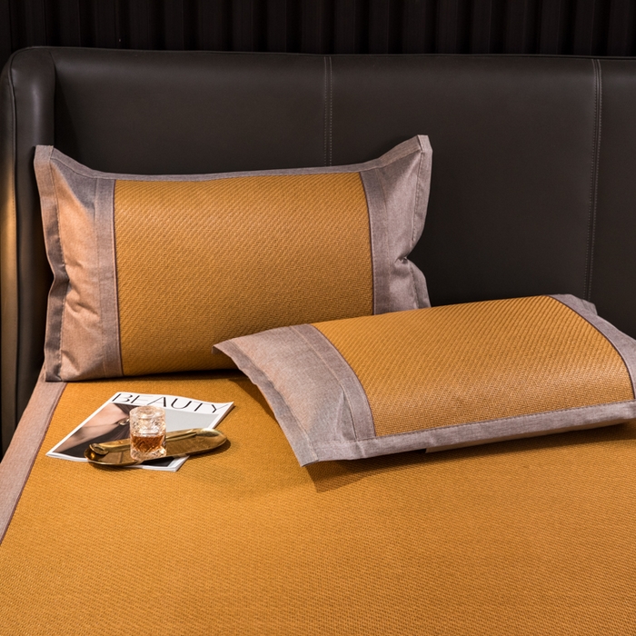 91家纺网 家纺一手货源 找家纺  伊被源  2023新款山茶刺绣艾草凉席系列 山茶刺绣艾草玉米黄