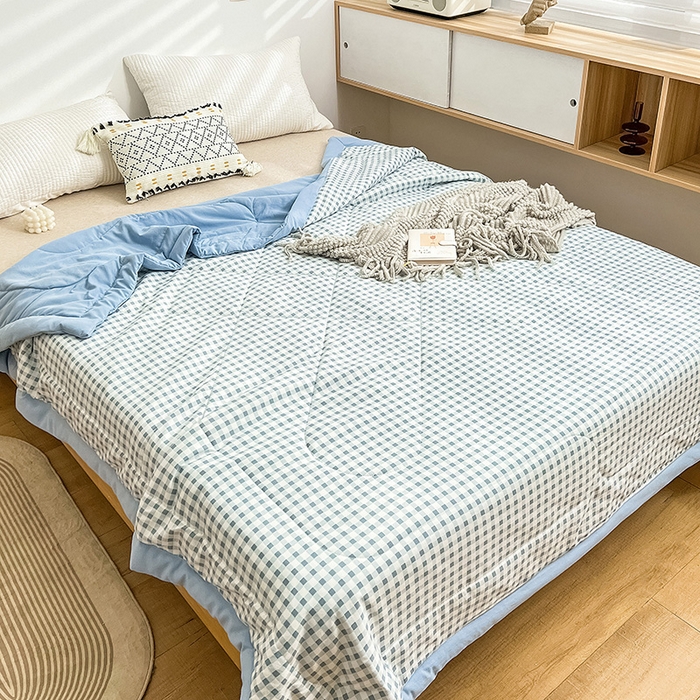 91家纺网 家纺一手货源 找家纺 亚龙2023新款A类母婴级双层纱棉麻手包边夏被四件套 午后时光