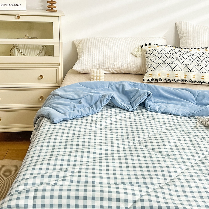 91家纺网 家纺一手货源 找家纺 亚龙2023新款A类母婴级双层纱棉麻手包边夏被四件套 午后时光