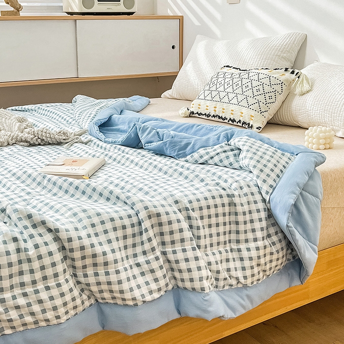 91家纺网 家纺一手货源 找家纺 亚龙2023新款A类母婴级双层纱棉麻手包边夏被四件套 午后时光