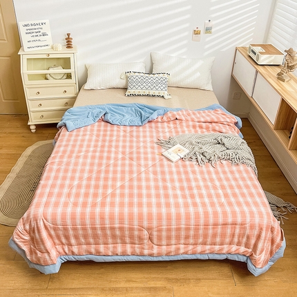 91家纺网 家纺一手货源 找家纺 （总）亚龙2023新款A类母婴级双层纱棉麻手包边夏被四件套