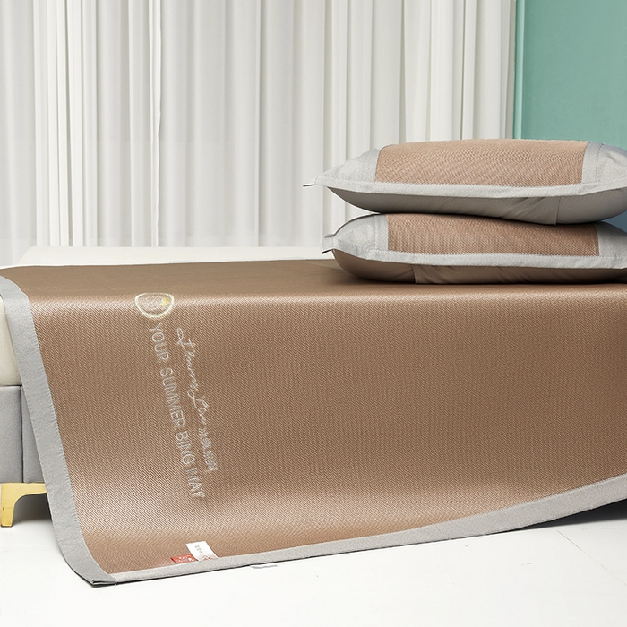 91家纺网 家纺一手货源 找家纺 伊被源 2023新款凉感冰藤刺绣软席-冰镇席、酷爽席 冰镇席-咖色