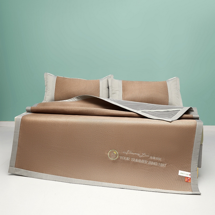 91家纺网 家纺一手货源 找家纺 伊被源 2023新款凉感冰藤刺绣软席-冰镇席、酷爽席 冰镇席-咖色