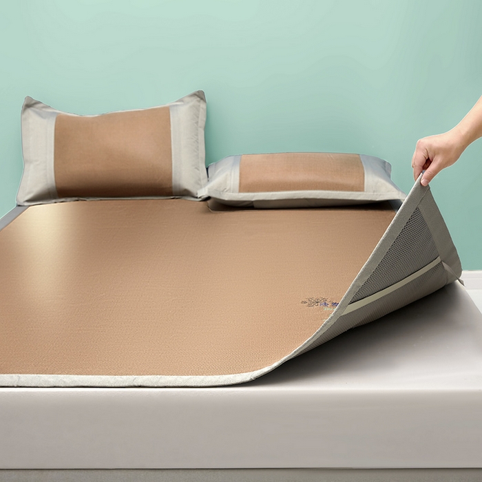 91家纺网 家纺一手货源 找家纺 2023新款凉感冰藤刺绣软席-冰镇席、酷爽席 酷爽席-咖色