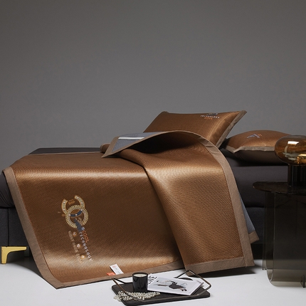 伊被源 2023新款凉感冰藤刺绣软席-冷酷 咖啡色