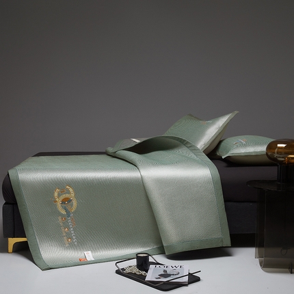 伊被源 2023新款凉感冰藤刺绣软席-冷酷 古绿色