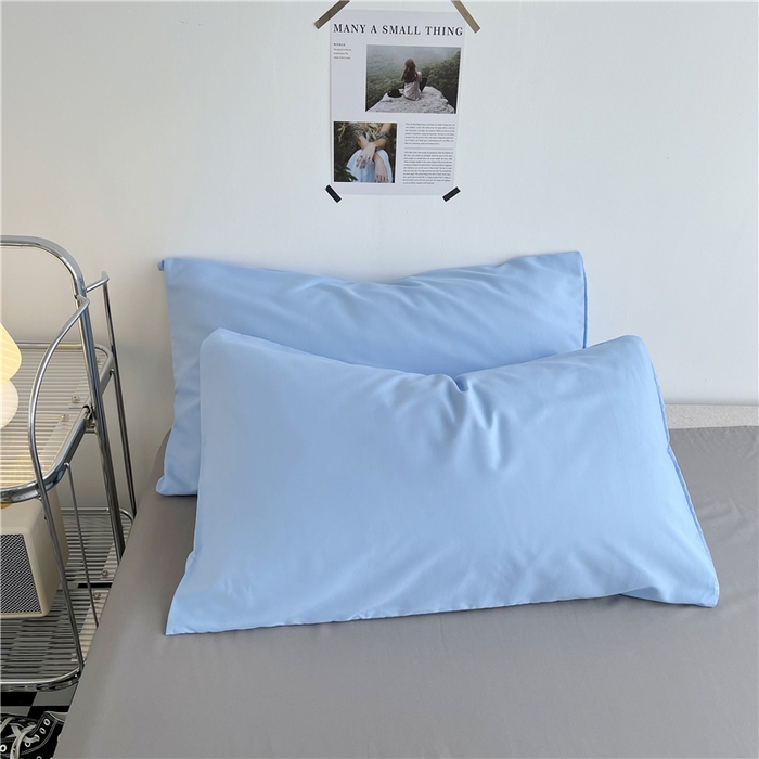 91家纺网 家纺一手货源 找家纺 曼璐单人枕套加厚水洗棉日式无印风格子条纹枕芯套48*74cm 浅蓝