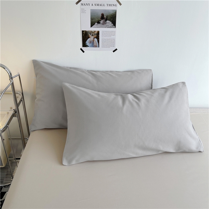 91家纺网 家纺一手货源 找家纺 曼璐单人枕套加厚水洗棉日式无印风格子条纹枕芯套48*74cm 浅灰