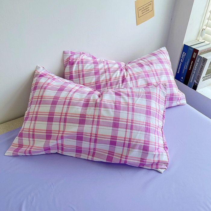 91家纺网 家纺一手货源 找家纺 曼璐单人枕套加厚水洗棉日式无印风格子条纹枕芯套48*74cm 葡萄格