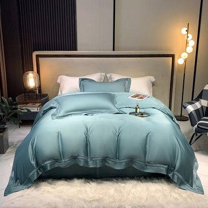 淼铭家纺 2025新款奥地利进口兰精天丝镂空花边四件套-织梦系列 织梦-深绿