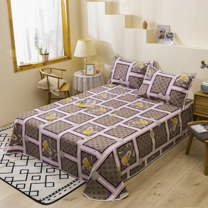 91家纺网 家纺一手货源 找家纺 萌宝老粗布毛绒玩具2023纯棉印花老粗布床单凉席套件花边款三件套 摩登包包