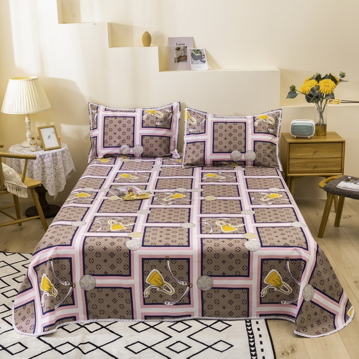 91家纺网 家纺一手货源 找家纺 萌宝老粗布毛绒玩具2023纯棉印花老粗布床单凉席套件花边款三件套 摩登包包