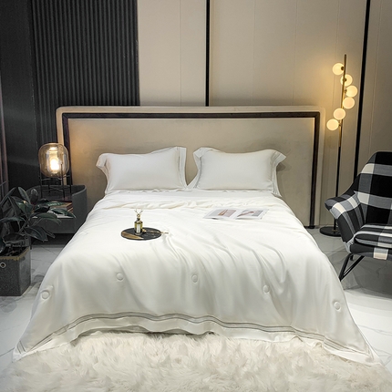 91家纺网 家纺一手货源 找家纺 淼铭 2025新款奥地利进口兰精天丝镂空花边夏被-织梦系列 织梦-白色