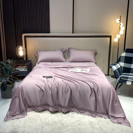 91家纺网 家纺一手货源 找家纺 淼铭 2025新款奥地利进口兰精天丝镂空花边夏被-织梦系列 织梦-紫色