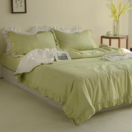 91家纺网 家纺一手货源 找家纺 网客 2024韩系仙女风全棉四件套 豆青