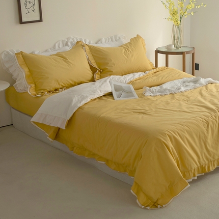 91家纺网 家纺一手货源 找家纺 网客 2024韩系仙女风全棉四件套 咖喱黄