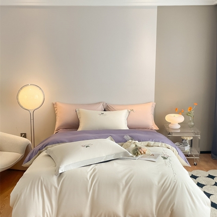 91家纺网 家纺一手货源 找家纺 （总）秀色家纺 2025新品Ａ类60s长绒棉唤醒系列四件套 唤醒-奶昔白+天空蓝