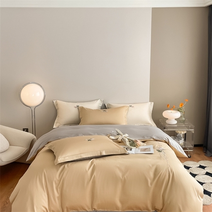 91家纺网 家纺一手货源 找家纺 （总）秀色家纺 2025新品Ａ类60s长绒棉唤醒系列四件套 唤醒-奶昔白+天空蓝