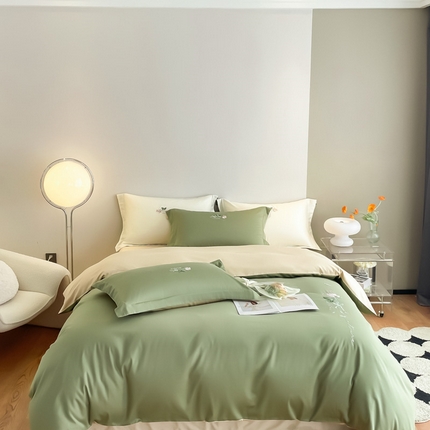 91家纺网 家纺一手货源 找家纺 （总）秀色家纺 2025新品Ａ类60s长绒棉唤醒系列四件套 唤醒-奶昔白+天空蓝