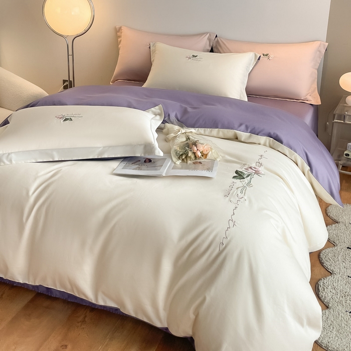 91家纺网 家纺一手货源 找家纺 （总）秀色家纺 2025新品Ａ类60s长绒棉唤醒系列四件套 唤醒-奶昔白+丁香