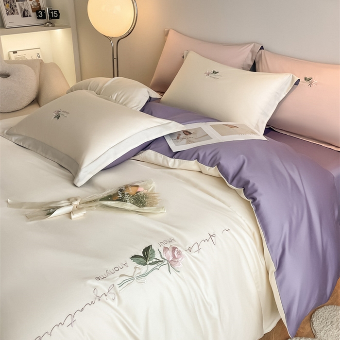 91家纺网 家纺一手货源 找家纺 （总）秀色家纺 2025新品Ａ类60s长绒棉唤醒系列四件套 唤醒-奶昔白+丁香