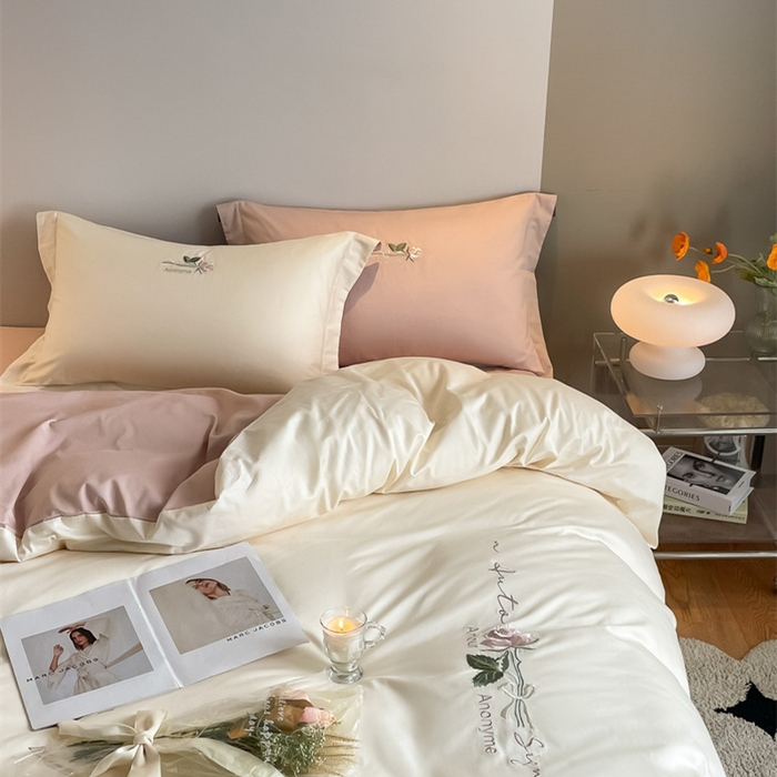 91家纺网 家纺一手货源 找家纺 （总）秀色家纺 2025新品Ａ类60s长绒棉唤醒系列四件套 唤醒-奶昔白+茱萸粉