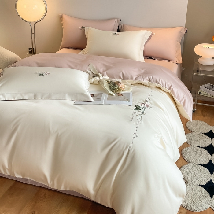 91家纺网 家纺一手货源 找家纺 （总）秀色家纺 2025新品Ａ类60s长绒棉唤醒系列四件套 唤醒-奶昔白+茱萸粉