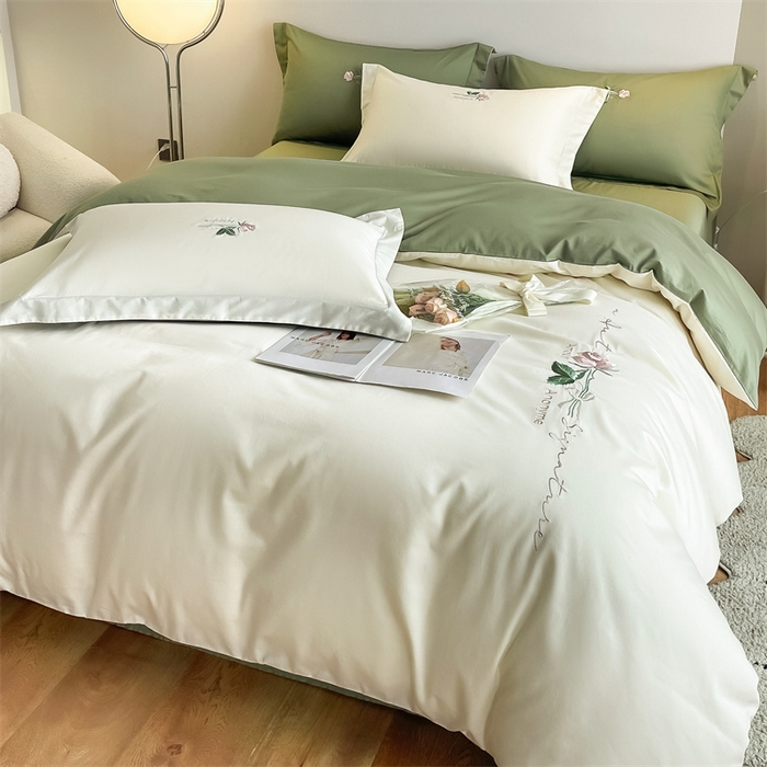 91家纺网 家纺一手货源 找家纺 （总）秀色家纺 2025新品Ａ类60s长绒棉唤醒系列四件套 唤醒-奶昔白+莺茶绿