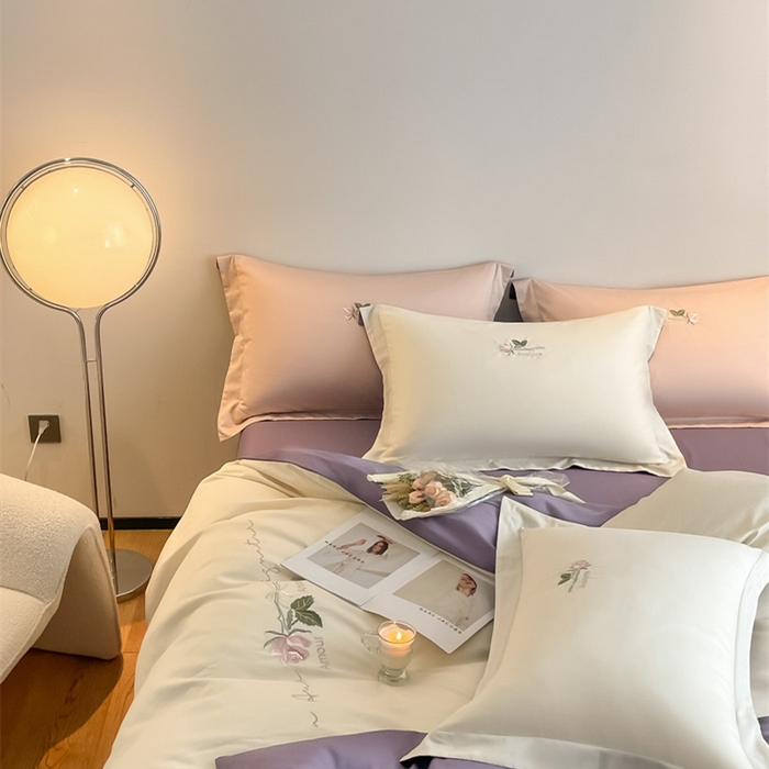 91家纺网 家纺一手货源 找家纺 （总）秀色家纺 2025新品Ａ类60s长绒棉唤醒系列四件套 唤醒-奶昔白+丁香