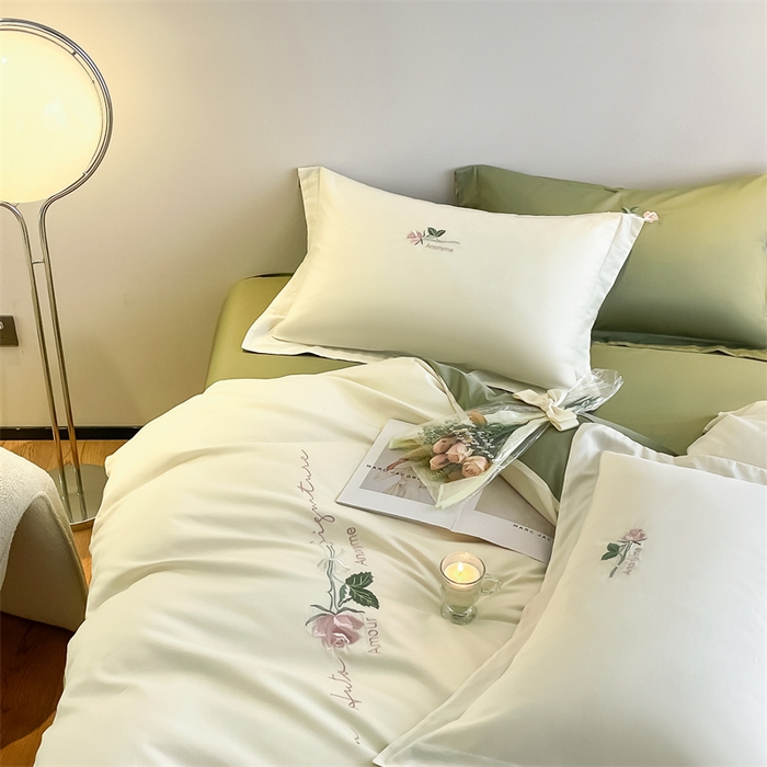 91家纺网 家纺一手货源 找家纺 （总）秀色家纺 2025新品Ａ类60s长绒棉唤醒系列四件套 唤醒-奶昔白+莺茶绿