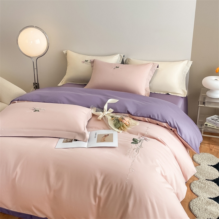 91家纺网 家纺一手货源 找家纺 （总）秀色家纺 2025新品Ａ类60s长绒棉唤醒系列四件套 唤醒-茱萸粉+丁香