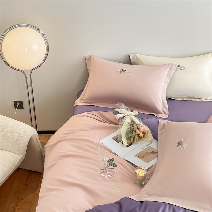 91家纺网 家纺一手货源 找家纺 （总）秀色家纺 2025新品Ａ类60s长绒棉唤醒系列四件套 唤醒-茱萸粉+丁香