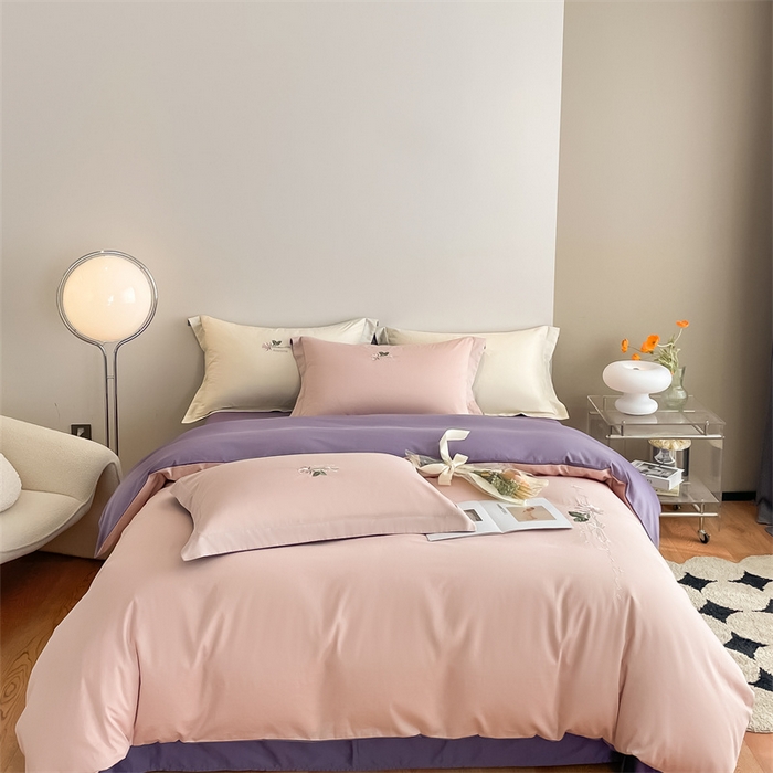 91家纺网 家纺一手货源 找家纺 （总）秀色家纺 2025新品Ａ类60s长绒棉唤醒系列四件套 唤醒-茱萸粉+丁香