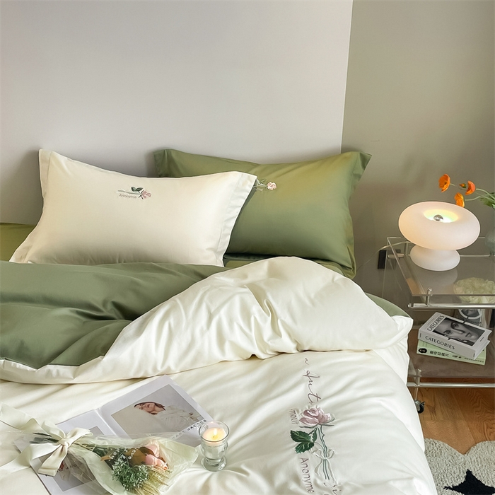 91家纺网 家纺一手货源 找家纺 （总）秀色家纺 2025新品Ａ类60s长绒棉唤醒系列四件套 唤醒-奶昔白+莺茶绿