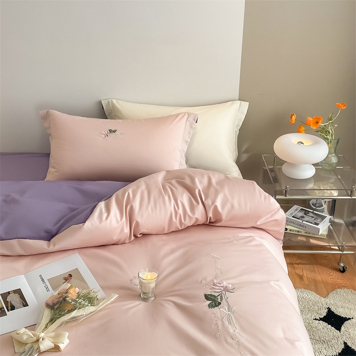 91家纺网 家纺一手货源 找家纺 （总）秀色家纺 2025新品Ａ类60s长绒棉唤醒系列四件套 唤醒-茱萸粉+丁香