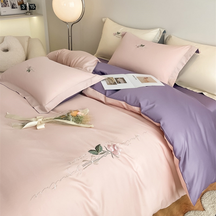 91家纺网 家纺一手货源 找家纺 （总）秀色家纺 2025新品Ａ类60s长绒棉唤醒系列四件套 唤醒-茱萸粉+丁香